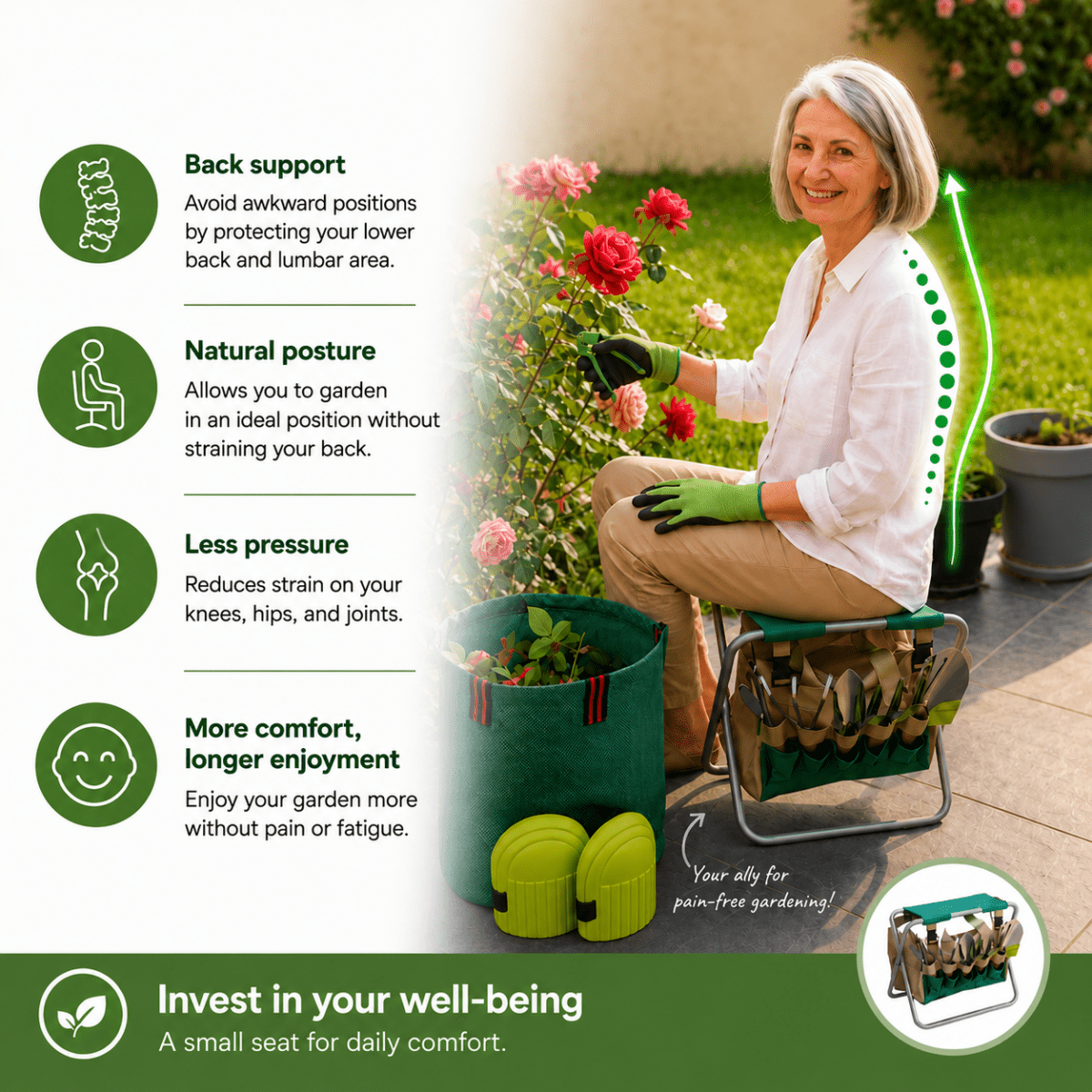 Gardening Stool | Enjoy Gardening Again Without Pain - Verdorin – Kit de jardinage
